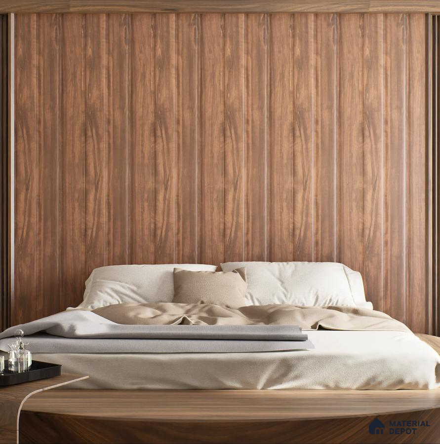 Vertical Wood Paneling Behind a Modern Bed | Material Depot