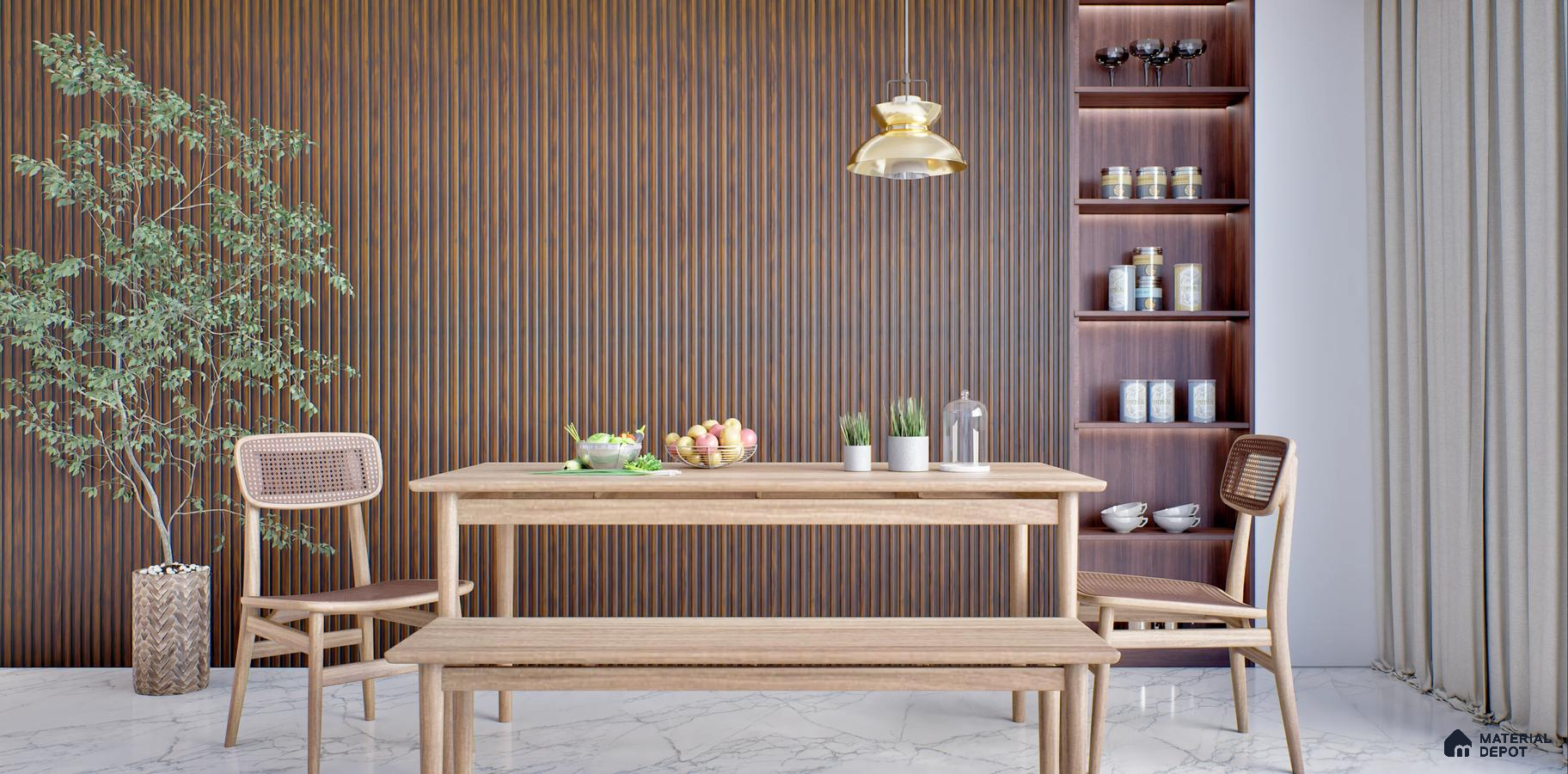 Vertical Wood Paneling in a Modern Dining Room | Material Depot
