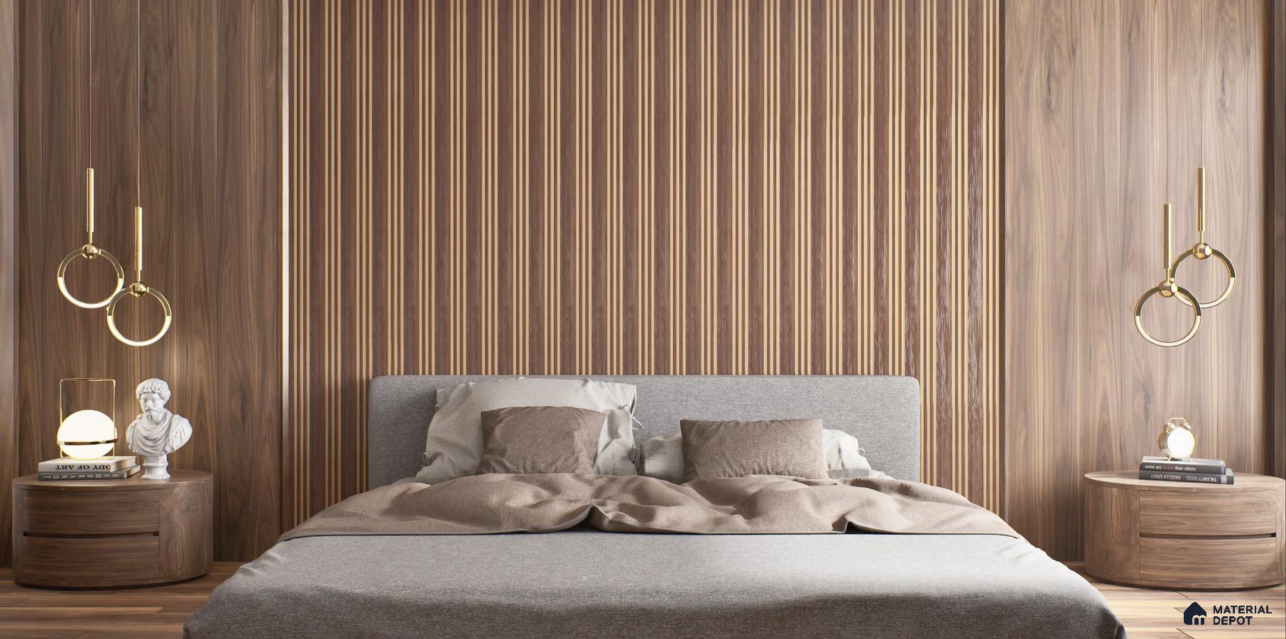 Vertical Wood Paneling with Metallic Accents | Material Depot