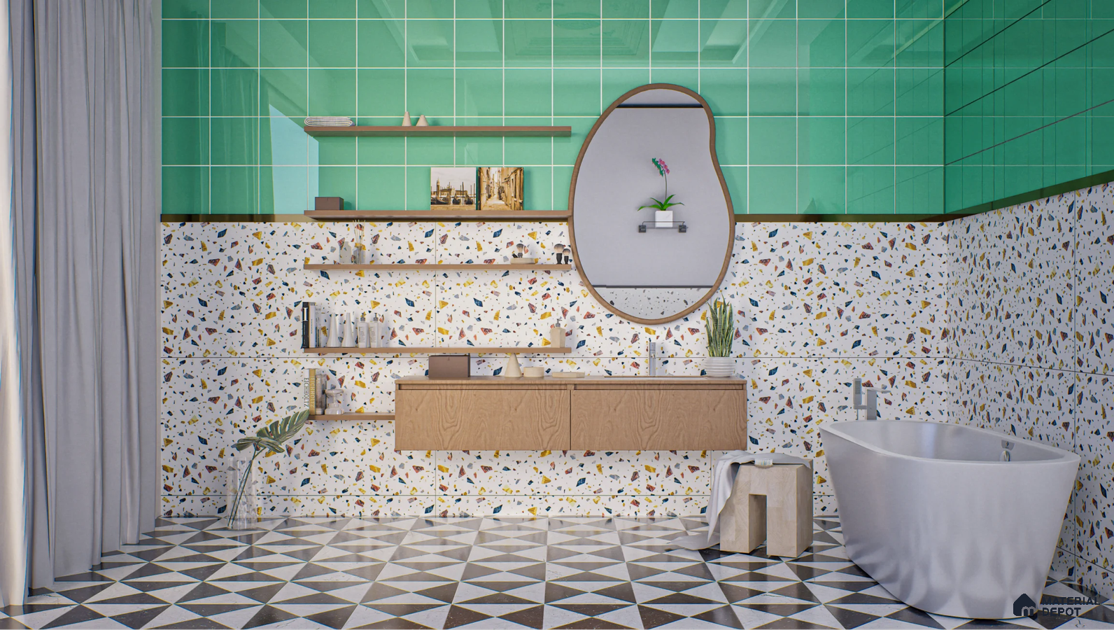 Vibrant and Contemporary Bathroom with Colorful Terrazzo Walls | Material Depot