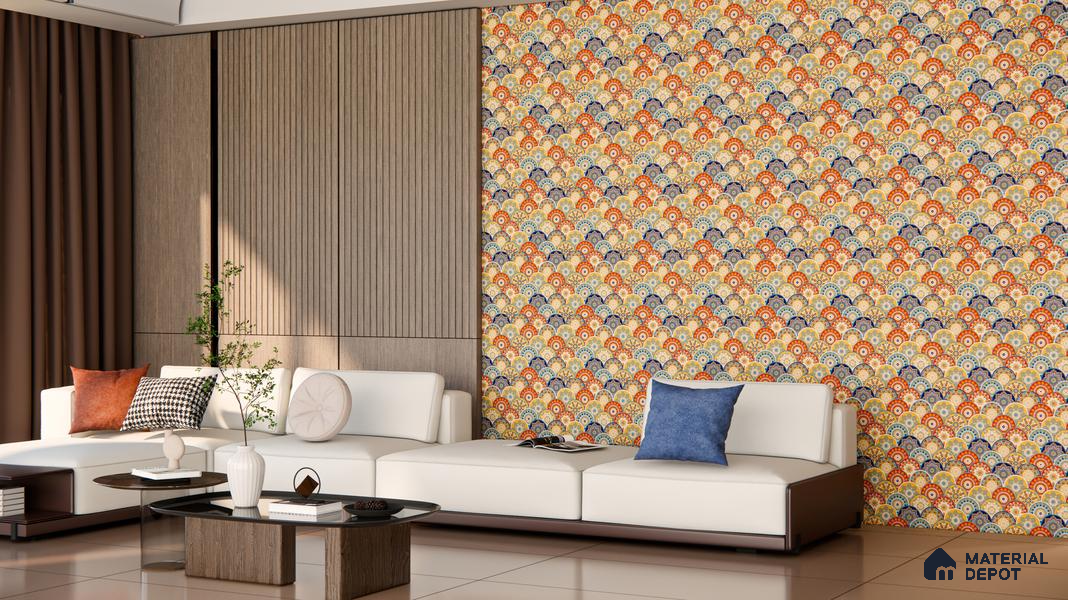 Moroccan Floor & Wall Tile TL 04384 Jaipuri Orange 1 ft x 1 ft Matte Finish Ceramic Tile - 9 mm | Suitable For Kitchen, Bathroom, Dining Area | Please Expect a Slight Variation of Pattern