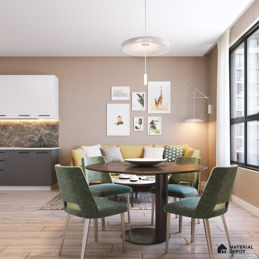 Chic Dining Haven: Modern & Colorful for Small Families