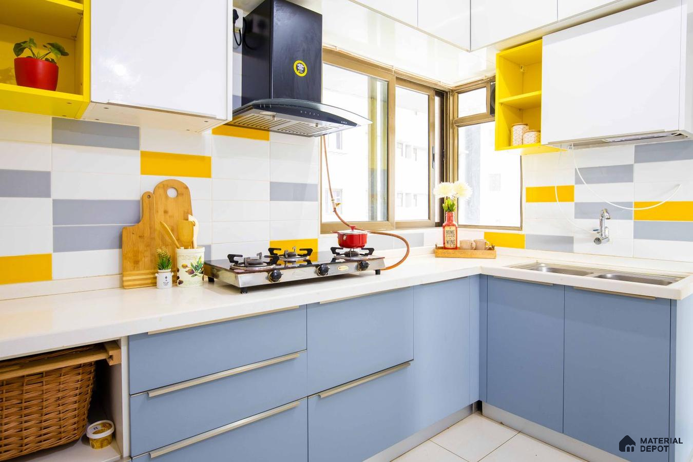 Colorful and functional kitchen in a Pune 2 BHK flat