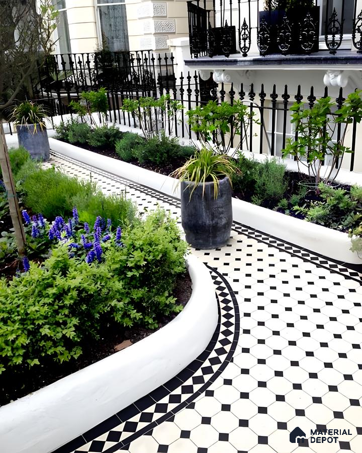 Victorian-Style Garden Path with Black and White Tiles | Material Depot