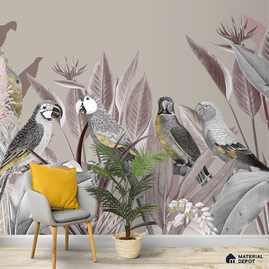 A close-up of a Vintage Tropical Look Wallpaper, Customisedavailable at Material Depot in Bangalore