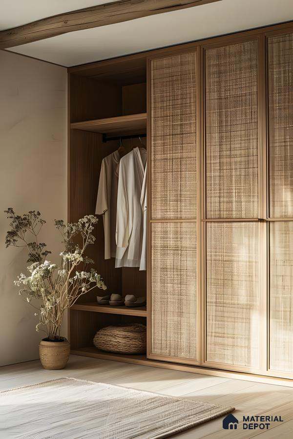 Wabi-Sabi Inspired Wardrobe with Rattan Doors | Material Depot