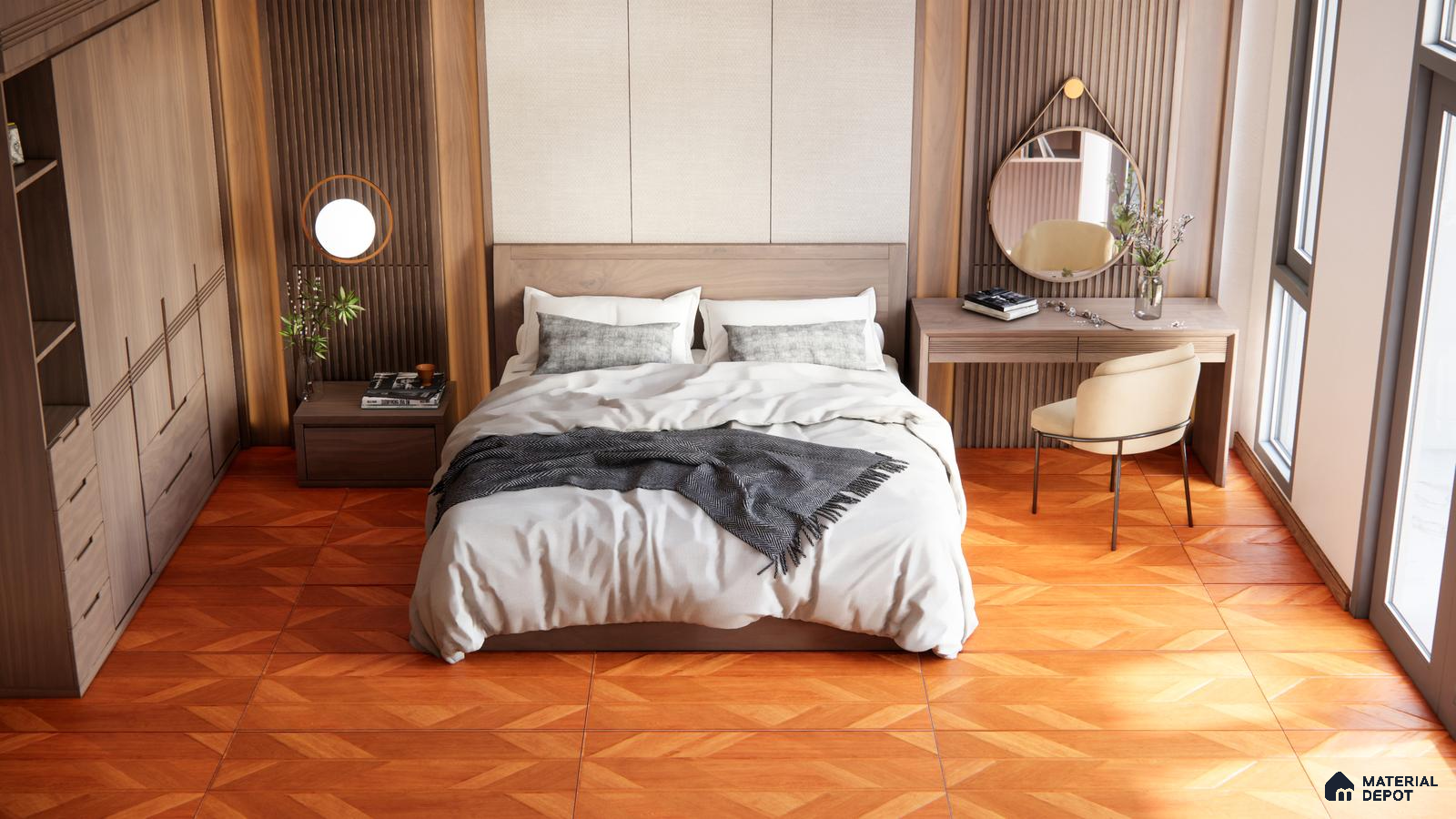 Warm Wooden Tile in a Cozy Bedroom | Material Depot