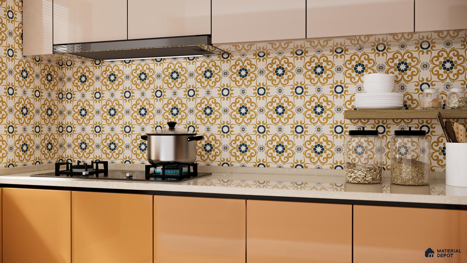Warm Yellow Moroccan-Inspired Kitchen Backsplash with Vintage Charm | Material Depot