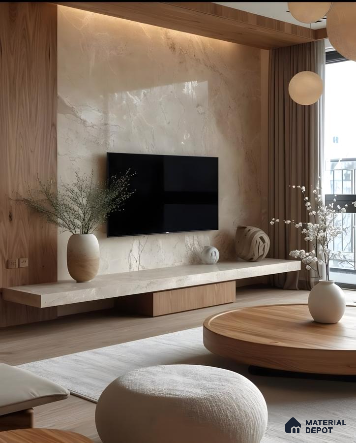 Zen-Inspired Living Room With Natural Stone And Wood Accents | Material Depot